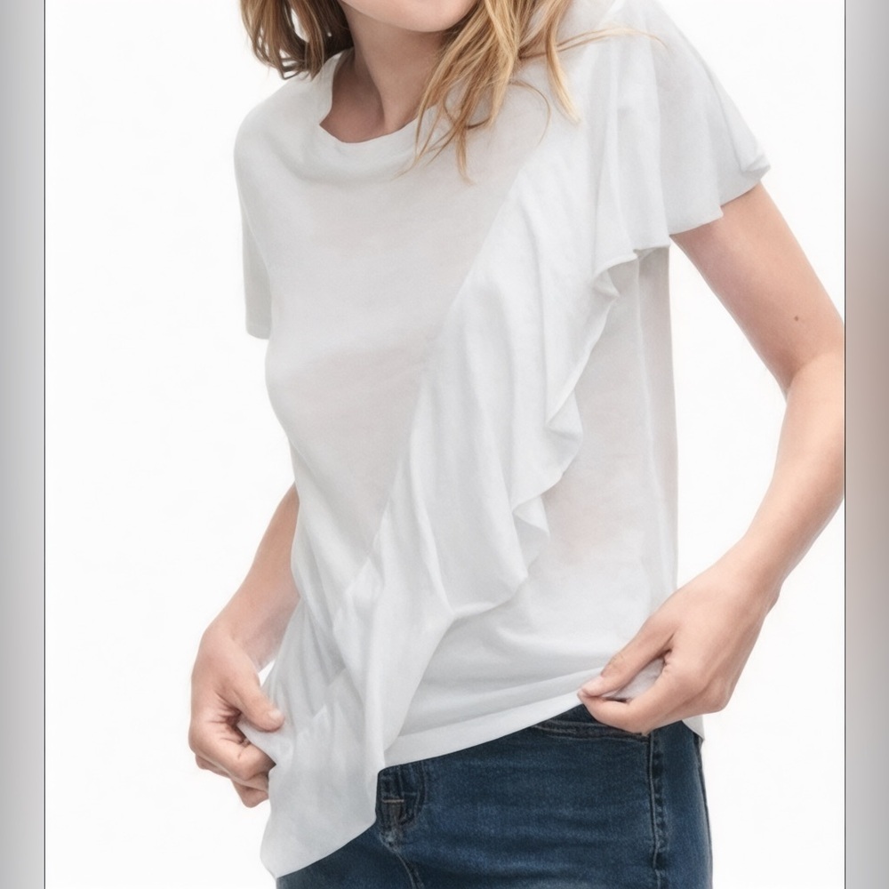 NWOT Splendid Vintage Whisper Asymmetrical Ruffle White Short Sleeve Top Sz S